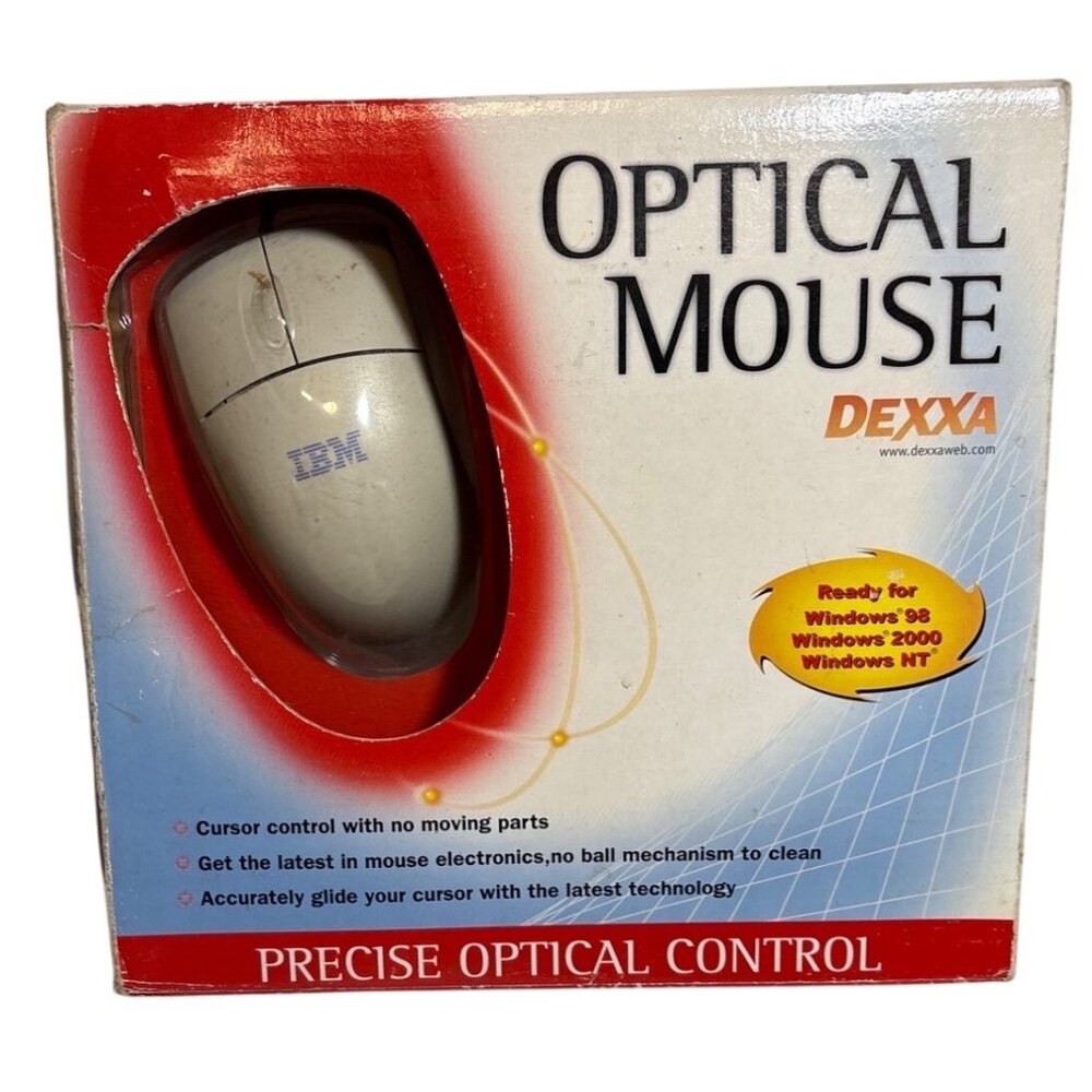 Vintage Dexxa Optical Mouse For IBM PC PS/2 Windows 98/2000/NT with Driver NEW